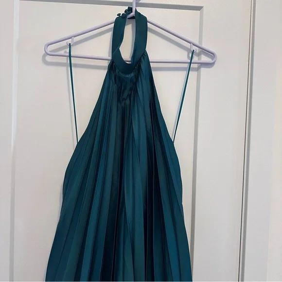 Abercrombie & Fitch Green Giselle Pleated Trapeze Halter Mini Dress Size MP - Picture 4 of 13